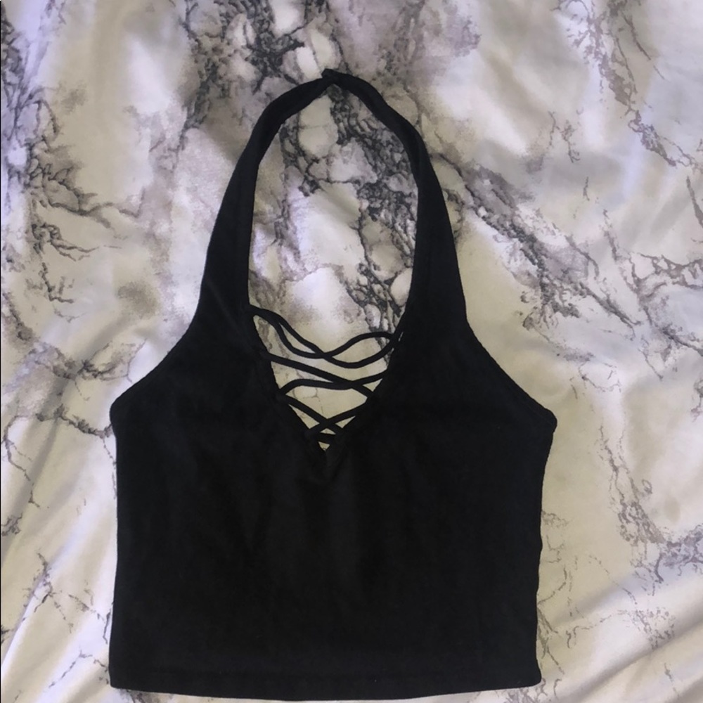 Black criss cross crop top